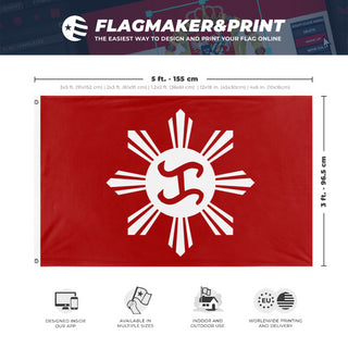 A mockup depicting custom flag specifications and measurements for 'Katipunan Revoluton flag'