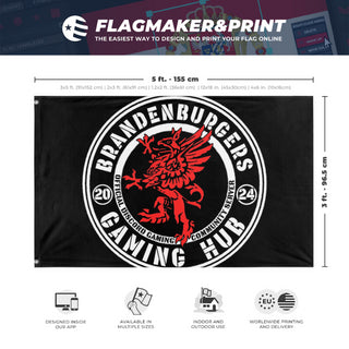 A mockup depicting custom flag specifications and measurements for 'bkg flag'