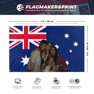 A mockup depicting custom flag specifications and measurements for 'au flag'