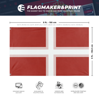A mockup depicting custom flag specifications and measurements for 'Cameria flag'