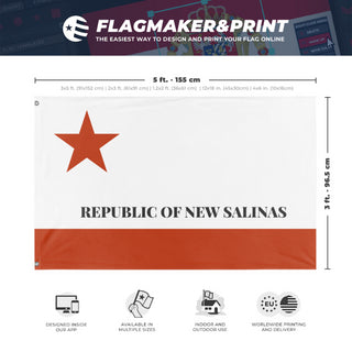 A mockup depicting custom flag specifications and measurements for 'Salinas flag'