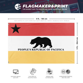 A mockup depicting custom flag specifications and measurements for 'Trussean Province of Pacifica flag'