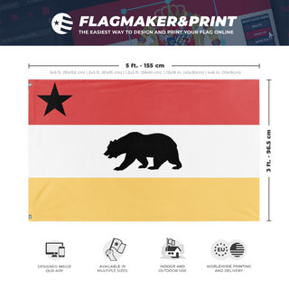 A mockup depicting custom flag specifications and measurements for 'Trussean Province of Pacifica flag'