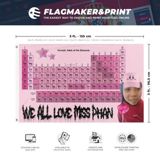 A mockup depicting custom flag specifications and measurements for 'MISSPHAN flag'