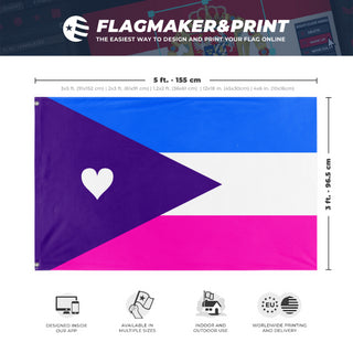 A mockup depicting custom flag specifications and measurements for 'Jordan Weldon flag'