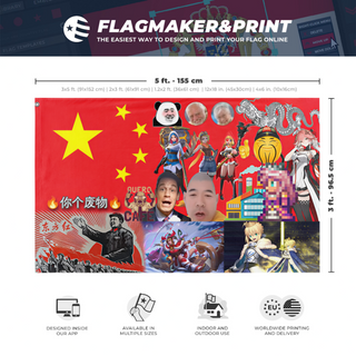 A mockup depicting custom flag specifications and measurements for 'chines flag'