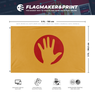 A mockup depicting custom flag specifications and measurements for 'Humanity'