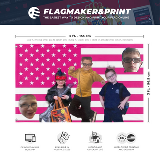 A mockup depicting custom flag specifications and measurements for 'President Coopa flag'
