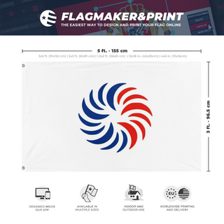 A mockup depicting custom flag specifications and measurements for 'Flag'