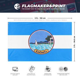 A mockup depicting custom flag specifications and measurements for 'Flag'