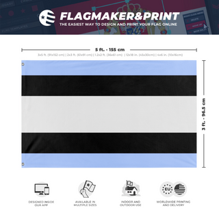 A mockup depicting custom flag specifications and measurements for 'Flag of melonia'