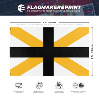 A mockup depicting custom flag specifications and measurements for 'The Flag of Hababi'