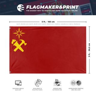 A mockup depicting custom flag specifications and measurements for 'Roddasa flag'