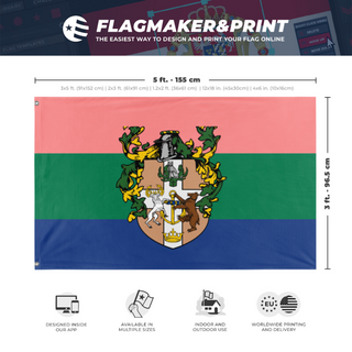 A mockup depicting custom flag specifications and measurements for 'UFPI National Colors flag'