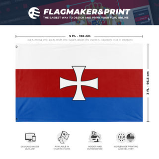 A mockup depicting custom flag specifications and measurements for 'Greater Poland flag'