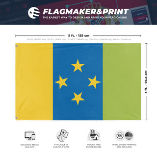 A mockup depicting custom flag specifications and measurements for 'Nusia flag'