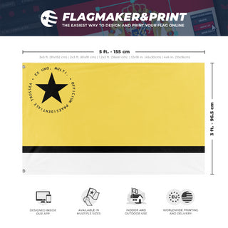 A mockup depicting custom flag specifications and measurements for 'Trussean Presidential Flag'
