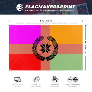A mockup depicting custom flag specifications and measurements for 'PMBI flag'