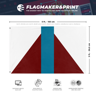 A mockup depicting custom flag specifications and measurements for 'The Hope River flag'