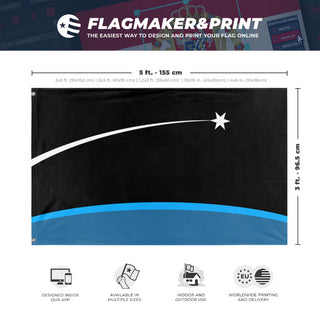A mockup depicting custom flag specifications and measurements for 'Danaverine Interstellar Program flag'