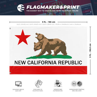 A mockup depicting custom flag specifications and measurements for 'Accurate New California Republic flag'