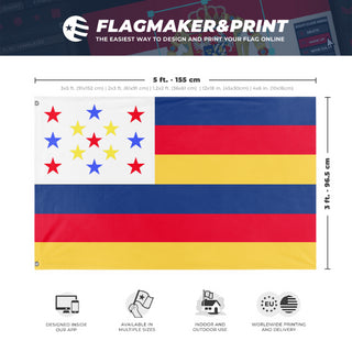 A mockup depicting custom flag specifications and measurements for 'Dinoland flag'