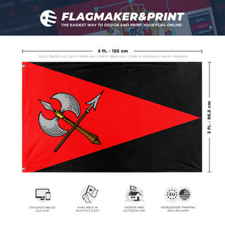 A mockup depicting custom flag specifications and measurements for 'fascist republic of Jasonia flag'