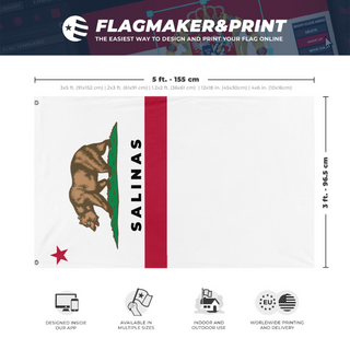 A mockup depicting custom flag specifications and measurements for 'Cut salinas flag'