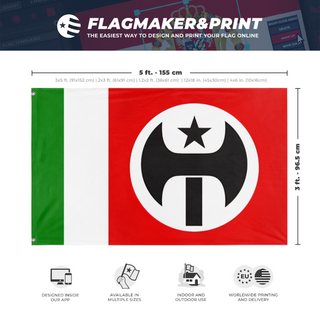 A mockup depicting custom flag specifications and measurements for 'TFR ITALY flag'