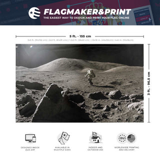 A mockup depicting custom flag specifications and measurements for 'Apollo flag'
