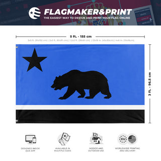 A mockup depicting custom flag specifications and measurements for 'Republic of Monterey Bay flag'