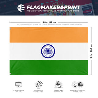 A mockup depicting custom flag specifications and measurements for 'India flag'