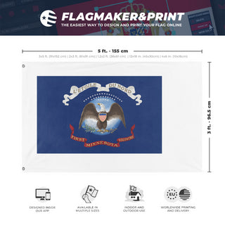 A mockup depicting custom flag specifications and measurements for 'T flag'