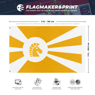 A mockup depicting custom flag specifications and measurements for 'Hanover, MA flag'