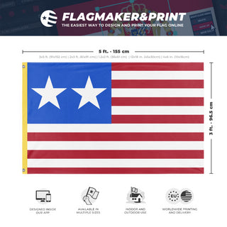 A mockup depicting custom flag specifications and measurements for 'Western Forces of America flag'