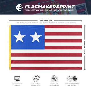 A mockup depicting custom flag specifications and measurements for 'Western Forces With Smaller Stars flag'