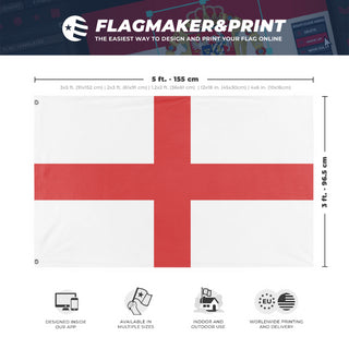 A mockup depicting custom flag specifications and measurements for 'test fl flag'
