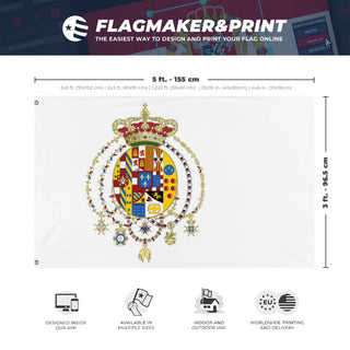 A mockup depicting custom flag specifications and measurements for 'Kingdom of the Two Sicilies flag'