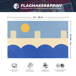 A mockup depicting custom flag specifications and measurements for 'Hoover Dam Flag'