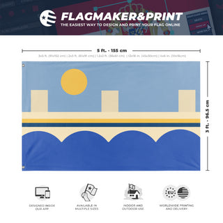 A mockup depicting custom flag specifications and measurements for 'NCR Hoover Dam Victory flag'