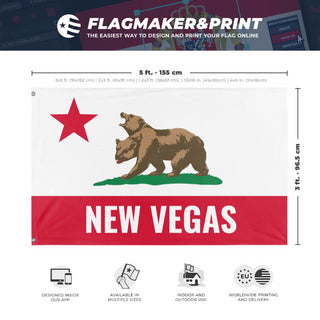 A mockup depicting custom flag specifications and measurements for 'New Californian Vegas flag'