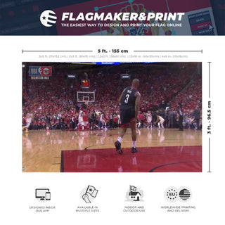 A mockup depicting custom flag specifications and measurements for 'Joey gift flag'