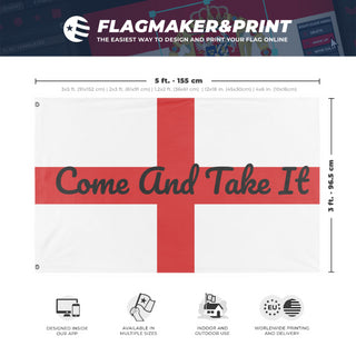 A mockup depicting custom flag specifications and measurements for 't test  flag'