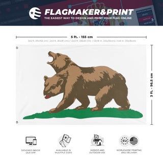 A mockup depicting custom flag specifications and measurements for 'Bear. flag'