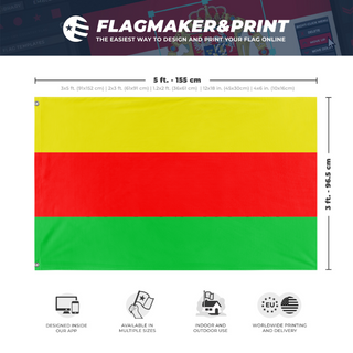 A mockup depicting custom flag specifications and measurements for 'Rojava flag'