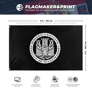 A mockup depicting custom flag specifications and measurements for 'Bergen flag'