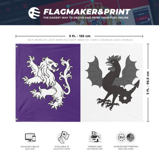 A mockup depicting custom flag specifications and measurements for 'Jones-Langley flag'