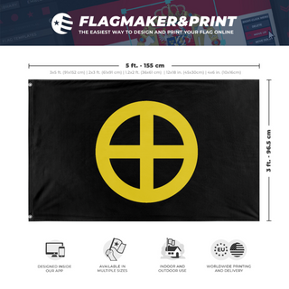 A mockup depicting custom flag specifications and measurements for 'HM flag'