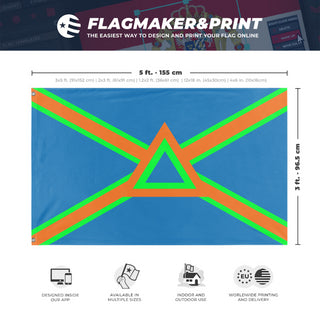 A mockup depicting custom flag specifications and measurements for 'The greater new Imperia flag'