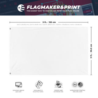 A mockup depicting custom flag specifications and measurements for 'nothing. flag'